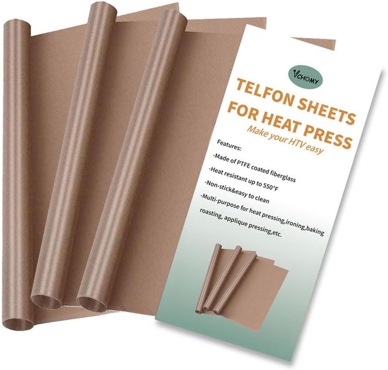 VCHOMY Teflon Sheets for Heat Press,Non-stick Reusable PTFE Teflon Paper Sheet Roll for Cricut Sublimation Heat Transfer,HTV Iron On,Baking (3 Pack 12x16in) - Image 1